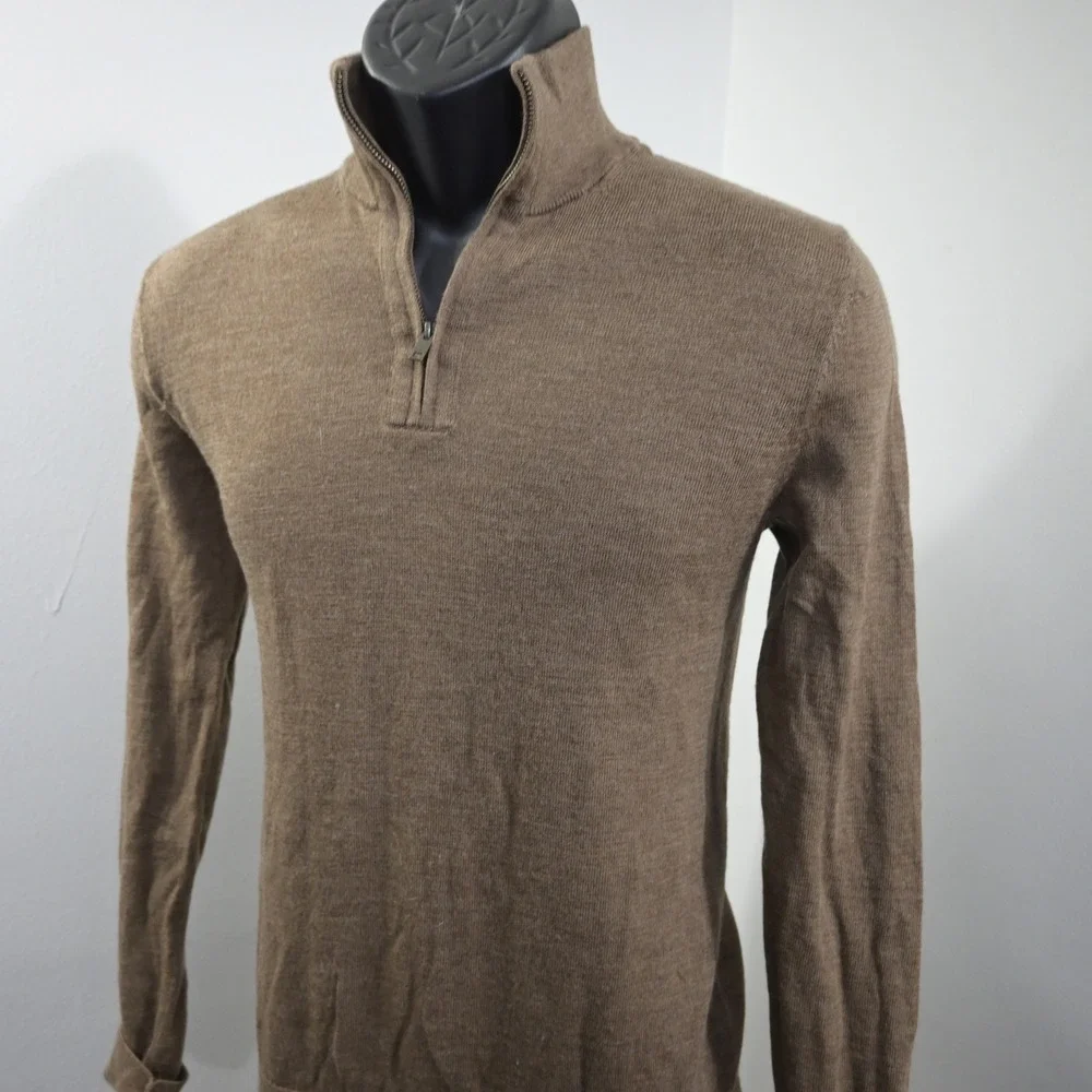 Banana Republic 1/4 Zip Sweater Mens S Brown 100% Merino Wool Solid Mock Neck